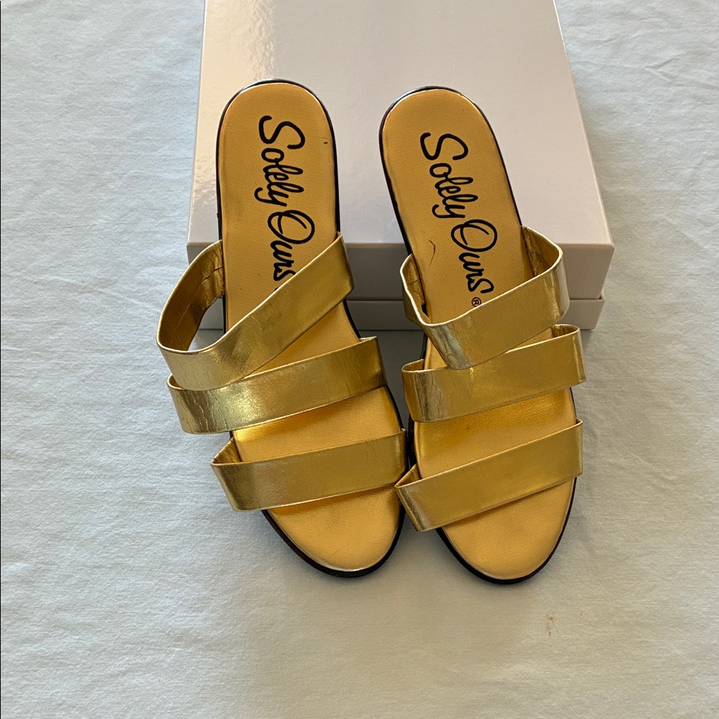 Metallic Gold TripleStrap Slide Mules